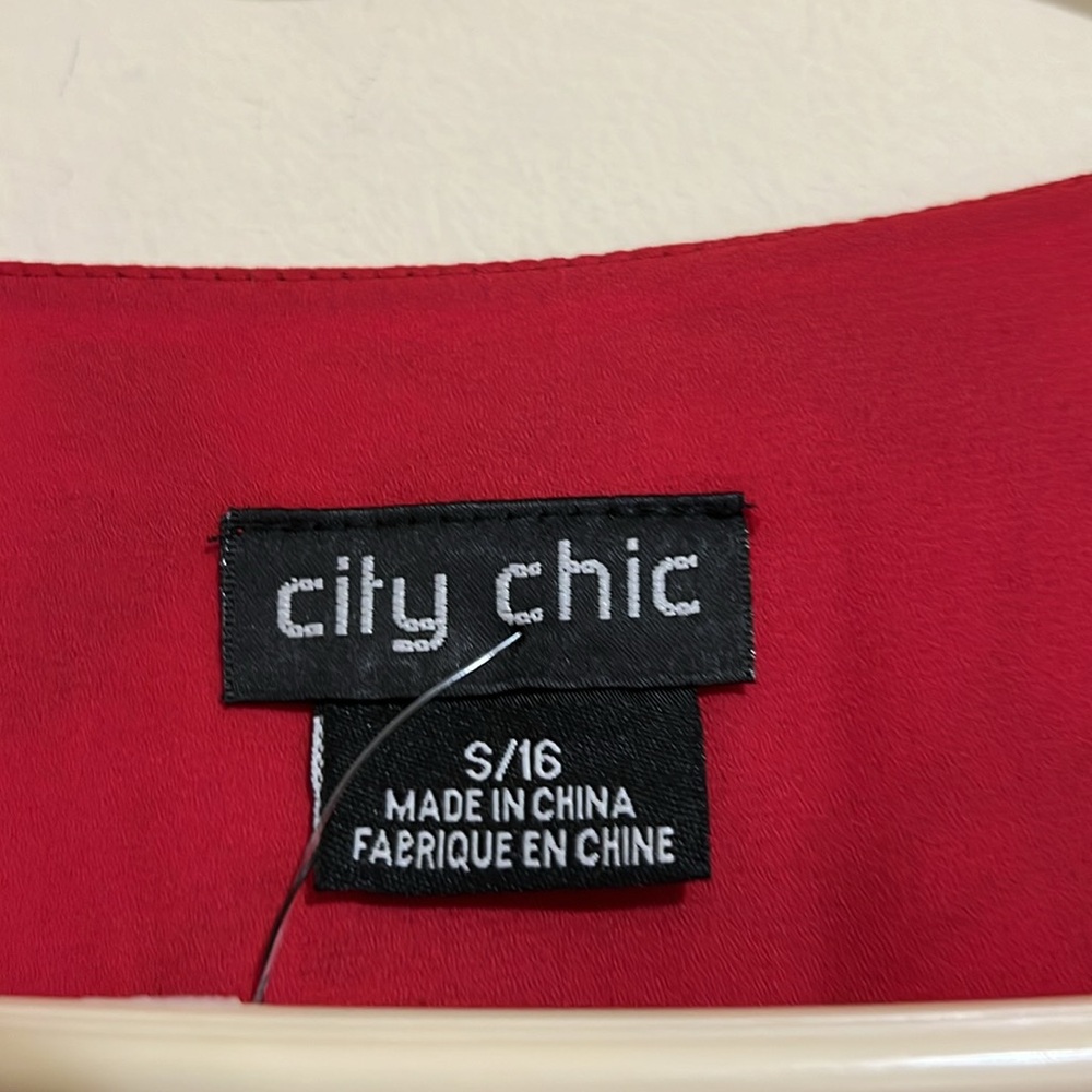 NEW City Chic cherry bloom Red Floral Wrap mini Dress size S/16 - Picture 5 of 8
